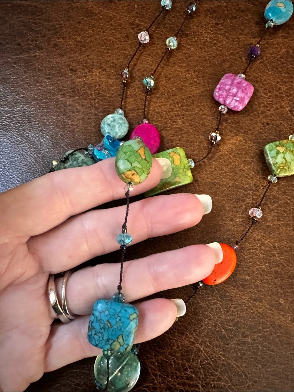 Artisan Multicolor Beaded Necklace with Turquoise, Pink & Orange Accents